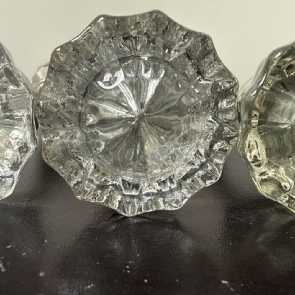 Vintage Clear Glass Door Knob Set Of 3 w/ Nickel Plated Brass Hardware Salvage - Picture 5 of 10